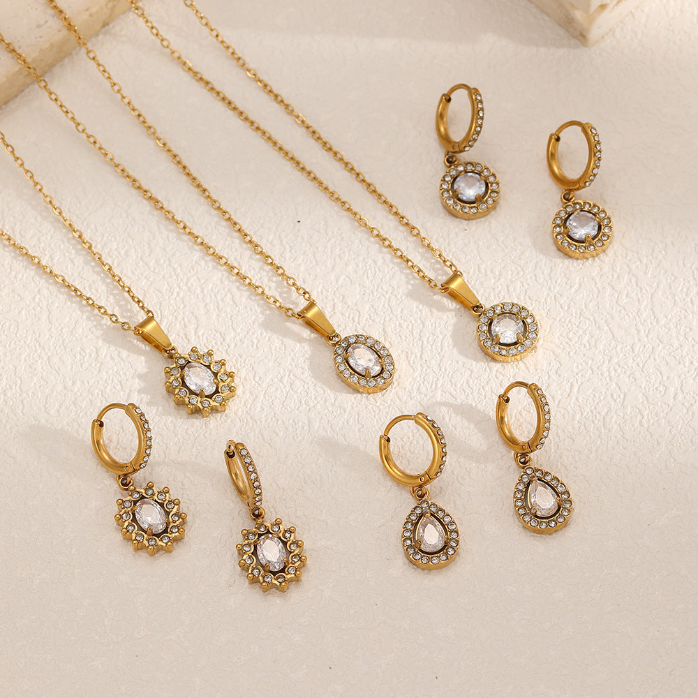 Mesh Red Style Light Luxury Rhinestone Zircon Stainless Steel Necklace Women